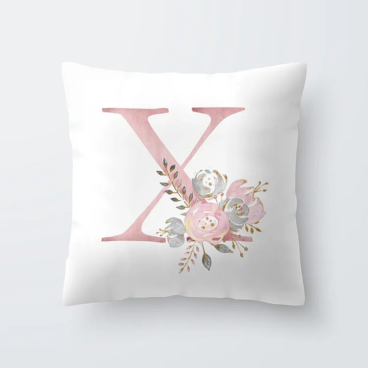 Rosa Goldene Florale Buchstaben Kissenbezug 45x45cm Kissenbezug Für Wohnzimmer Sofa Wurfkissen Polyester Baumwolle Quadratische Kissenbezüge | Karnz