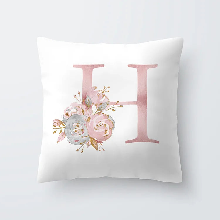Rosa Goldene Florale Buchstaben Kissenbezug 45x45cm Kissenbezug Für Wohnzimmer Sofa Wurfkissen Polyester Baumwolle Quadratische Kissenbezüge | Karnz