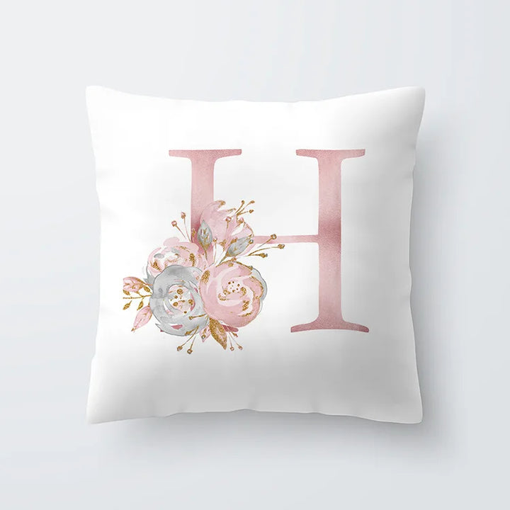 Rosa Goldene Florale Buchstaben Kissenbezug 45x45cm Kissenbezug Für Wohnzimmer Sofa Wurfkissen Polyester Baumwolle Quadratische Kissenbezüge | Karnz