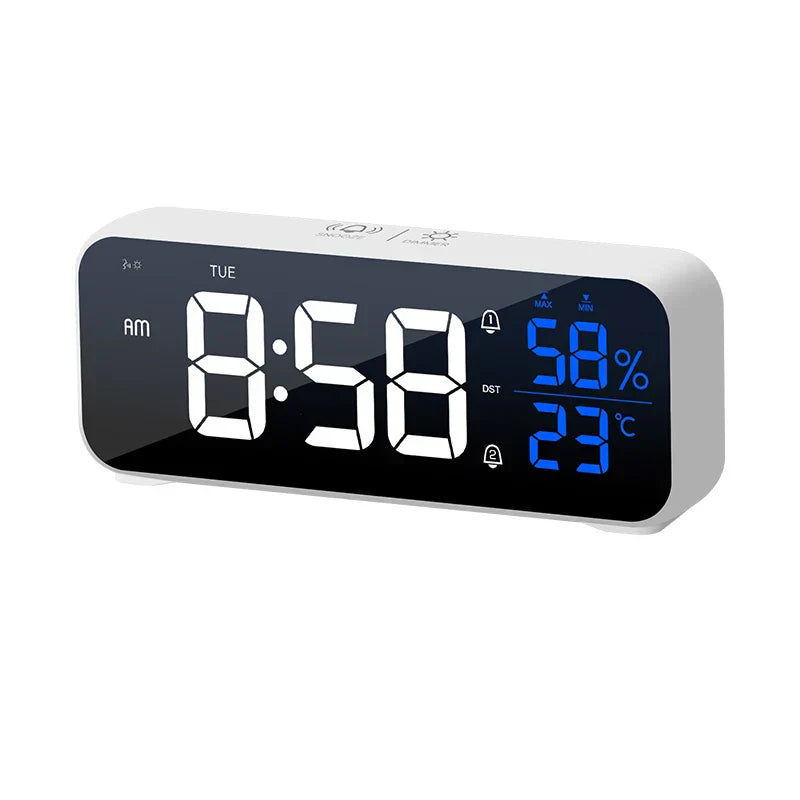 Multifunktionaler Musikalischer LED-Bürowecker mit Alarmfunktion, Temperatur- und Feuchtigkeitsanzeige – Digitaluhr für Schreibtisch und Schlafzimmer | Karnz