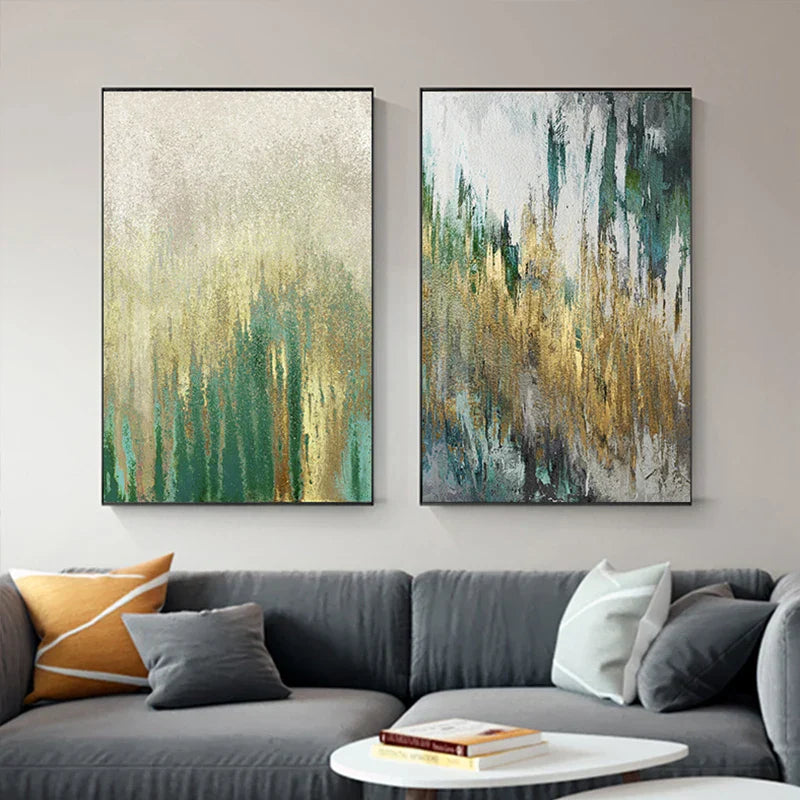 Grün Beige Goldene Abstrakte Wandkunst Feine Kunst Leinwand Drucke Bilder Für Modernes Apartment Wohnzimmer Esszimmer Kunst Dekor | Karnz
