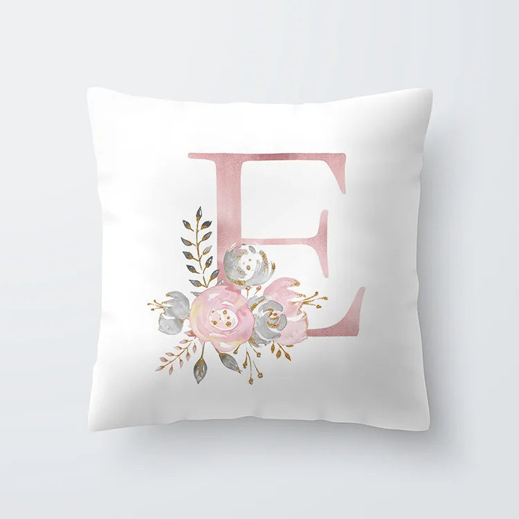 Rosa Goldene Florale Buchstaben Kissenbezug 45x45cm Kissenbezug Für Wohnzimmer Sofa Wurfkissen Polyester Baumwolle Quadratische Kissenbezüge | Karnz
