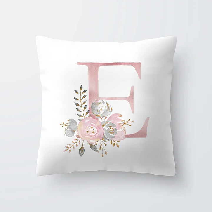 Rosa Goldene Florale Buchstaben Kissenbezug 45x45cm Kissenbezug Für Wohnzimmer Sofa Wurfkissen Polyester Baumwolle Quadratische Kissenbezüge | Karnz
