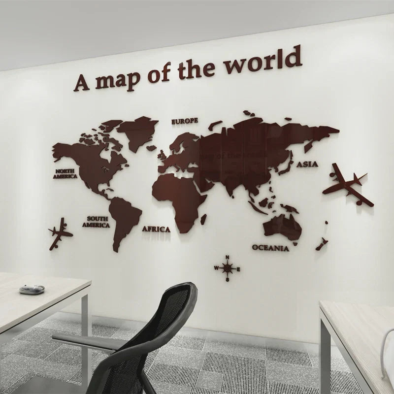 Weltkarte 3D Wandmural Kristallgespiegelte Acryl-Weltkarte Wandaufkleber für Büro Wohnzimmer Kinderzimmer kreative DIY Wohnkultur | Karnz