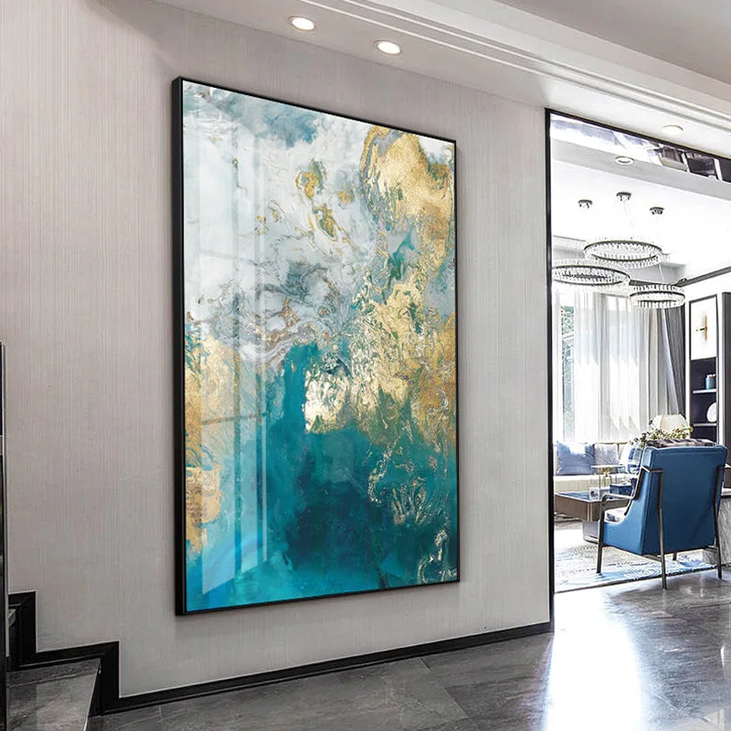 Abstrakt Aqua Blau Grün Jade Gold Flüssig Marmor Druck Wandkunst Fine Art Leinwanddrucke Bilder Für Luxuriöse Wohnzimmer Kunstdekoration | Karnz
