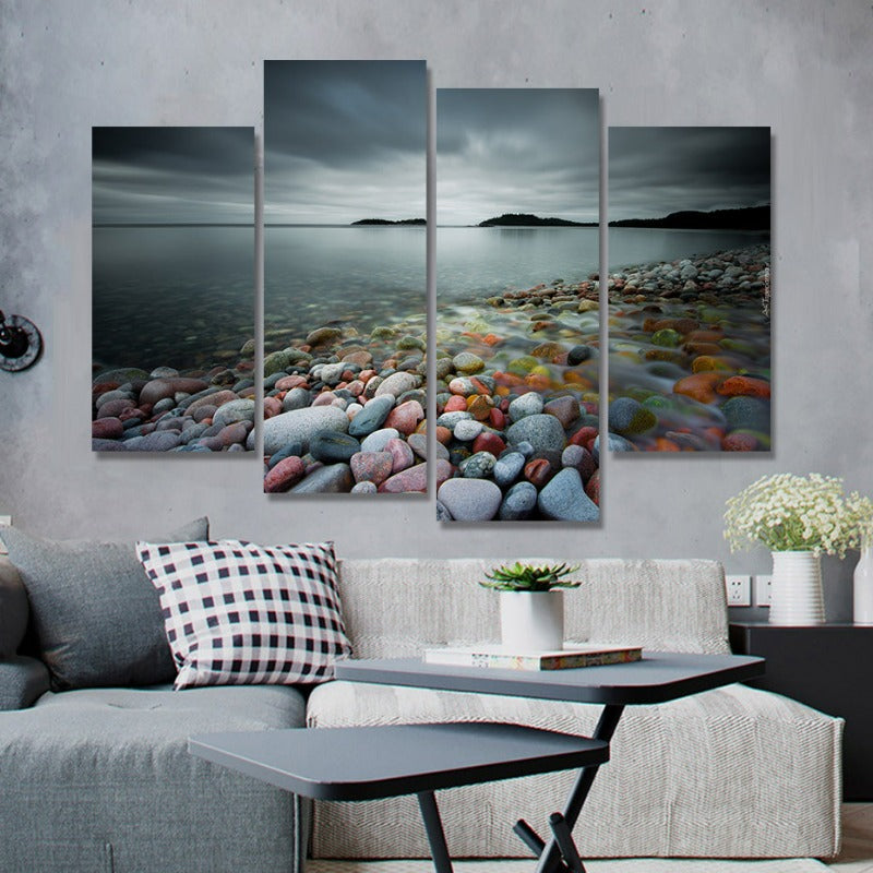 Abstract Moderne Meersteine Landschaft-Canvas Wandkunst Malerei 4 Teile