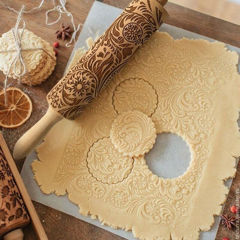 Geprägter Nudelholz aus Holz | Weihnachtsplätzchengravierer | Handgefertigt aus Buchenholz | JollyRoller