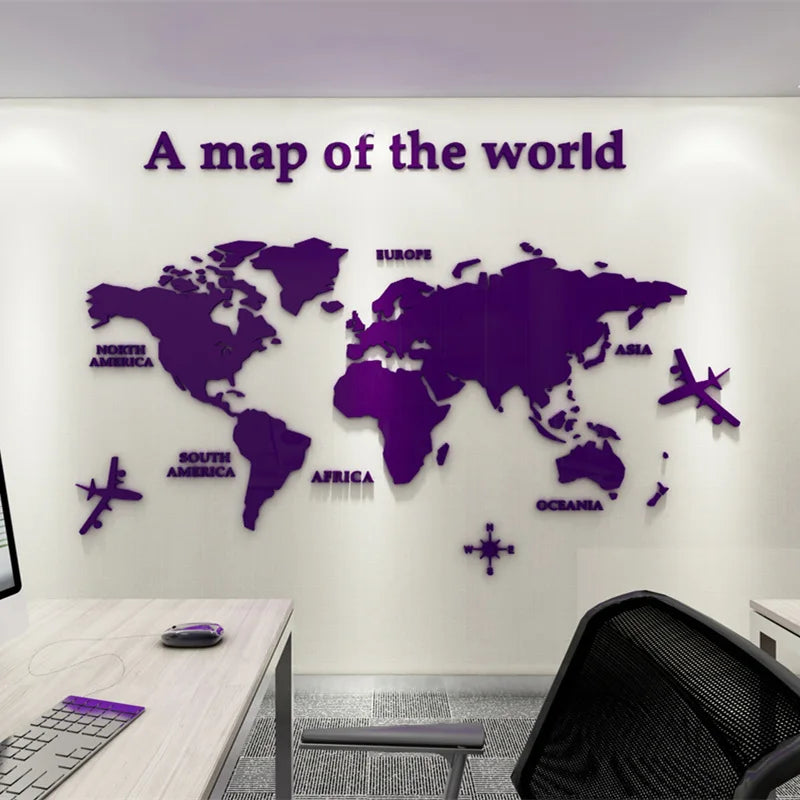 Weltkarte 3D Wandmural Kristallgespiegelte Acryl-Weltkarte Wandaufkleber für Büro Wohnzimmer Kinderzimmer kreative DIY Wohnkultur | Karnz
