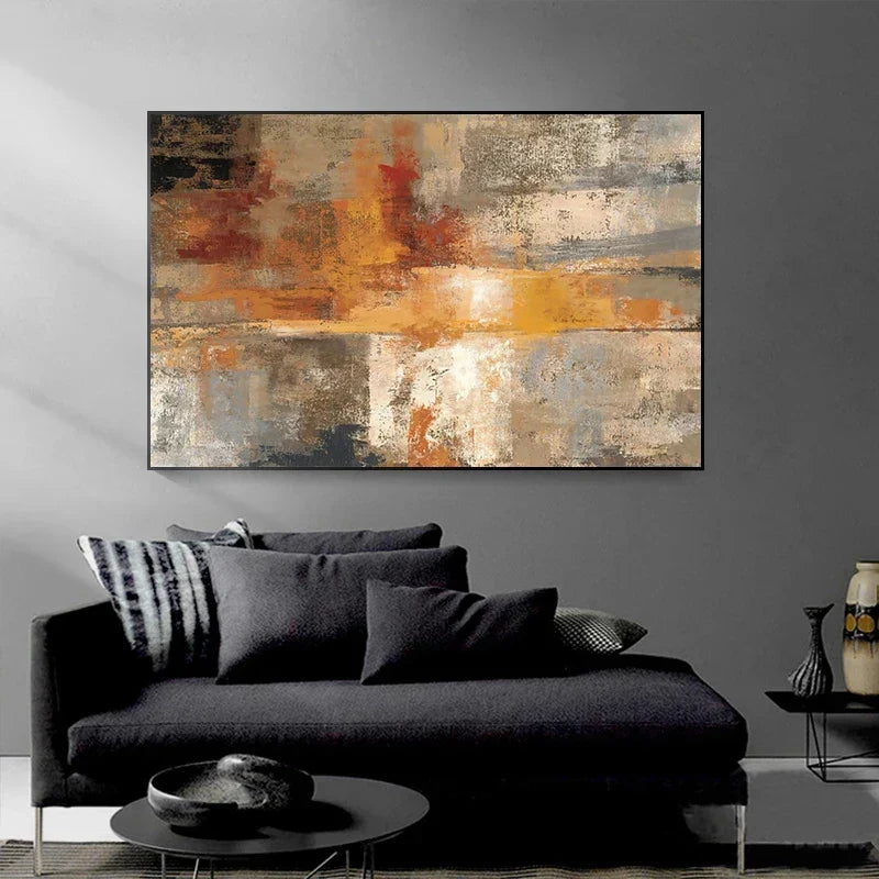 Großformatige abstrakte Wandkunst Fine Art Leinwanddrucke Beige Grau Orange Neutrale Farbe Zeitgenössische Wanddekoration Bild für moderne Wohnzimmerdekoration | Karnz