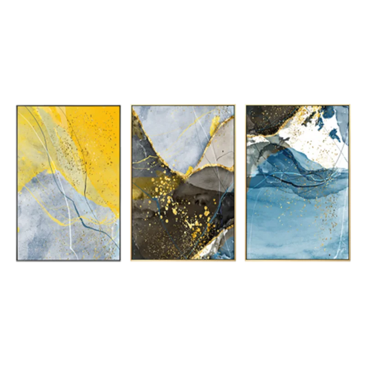 Abstrakte blaue gelbe graue Marmor Druck Wandkunst Fine Art Leinwanddrucke Bilder für moderne Wohnung Wohnzimmer Home Office Kunst Dekor
