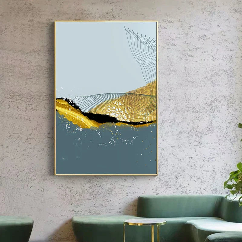 Blaue Goldene Minimalistische Wandkunst Feine Kunst Leinwanddrucke Skandinavische Abstrakte Bilder Für Moderne Wohnung Wohnzimmer Home Office Dekor