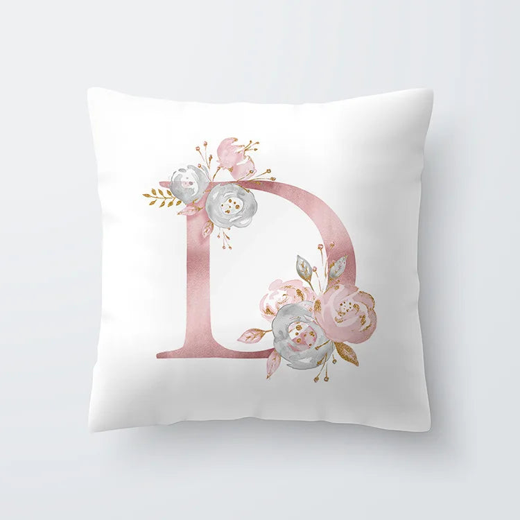 Rosa Goldene Florale Buchstaben Kissenbezug 45x45cm Kissenbezug Für Wohnzimmer Sofa Wurfkissen Polyester Baumwolle Quadratische Kissenbezüge | Karnz