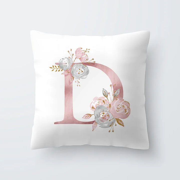 Rosa Goldene Florale Buchstaben Kissenbezug 45x45cm Kissenbezug Für Wohnzimmer Sofa Wurfkissen Polyester Baumwolle Quadratische Kissenbezüge | Karnz
