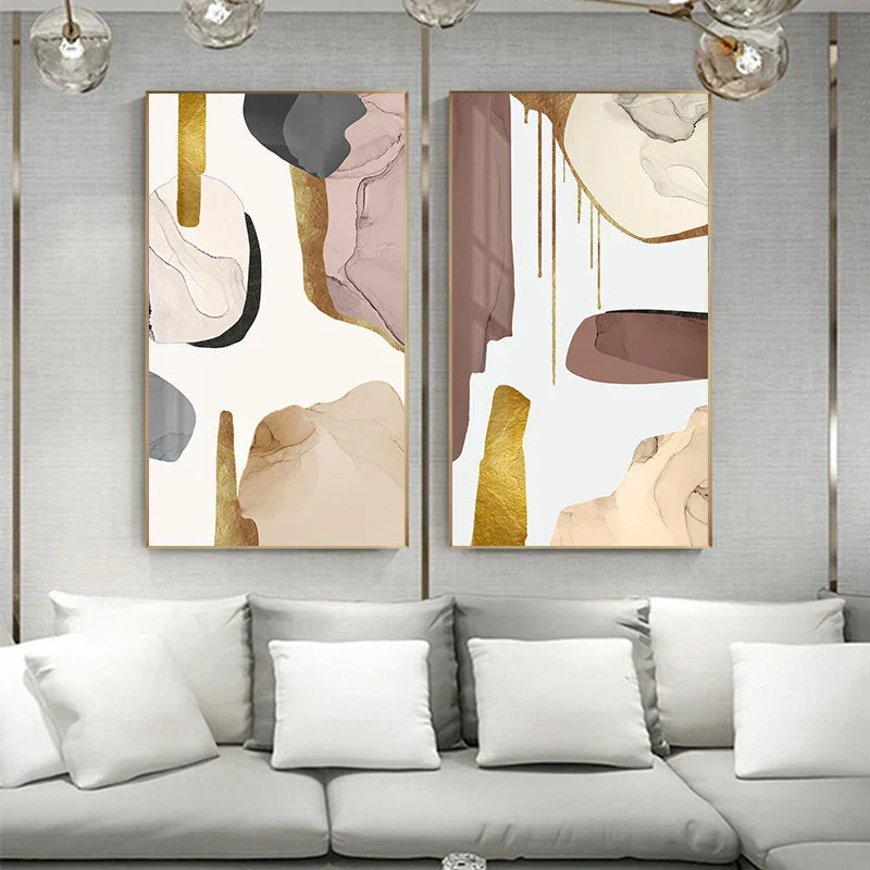 Neutrale Farben Mauve Beige Goldene abstrakte Wandkunst feine Kunst Leinwanddrucke Bilder für moderne Wohnung Wohnzimmer Luxusinteriors Kunst Dekor | Karnz