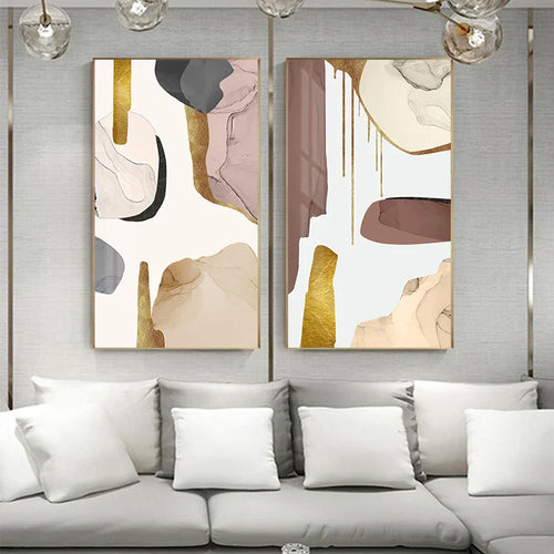 Neutrale Farben Mauve Beige Goldene abstrakte Wandkunst feine Kunst Leinwanddrucke Bilder für moderne Wohnung Wohnzimmer Luxusinteriors Kunst Dekor | Karnz