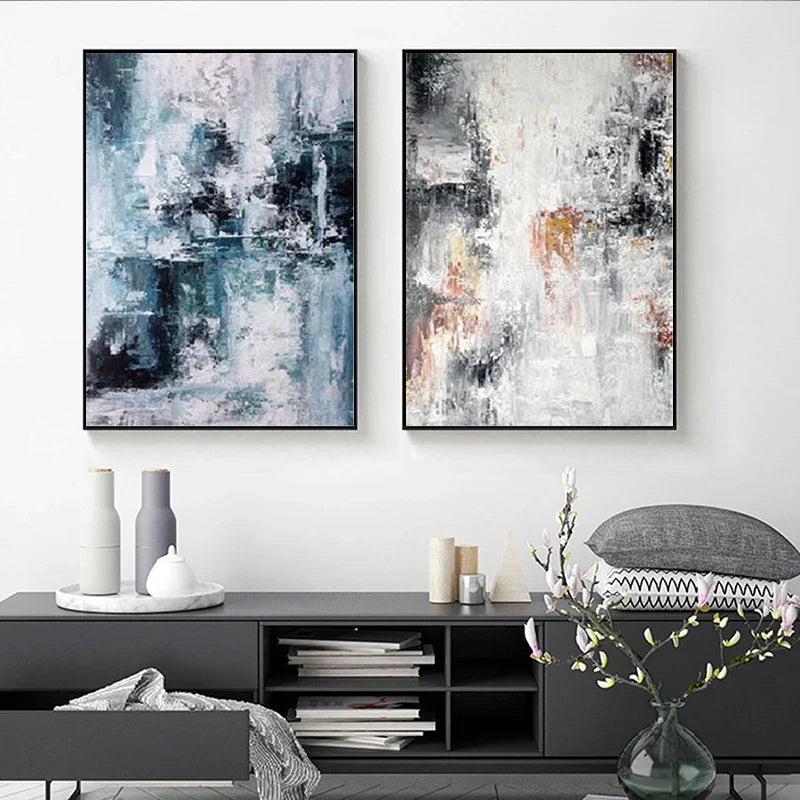 Blaustich Grau Zeitgenössische Abstrakte Wandkunst Fine Art Leinwanddrucke Poster Bilder Für Wohnzimmer Home Office Kunst Dekor | Karnz