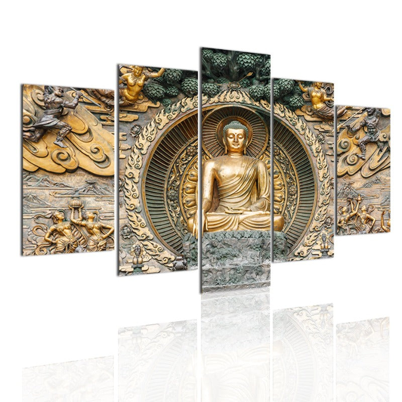 5-teilige abstrakte Lingshan Buddha-Statue - Leinwand Wandkunst Gemälde