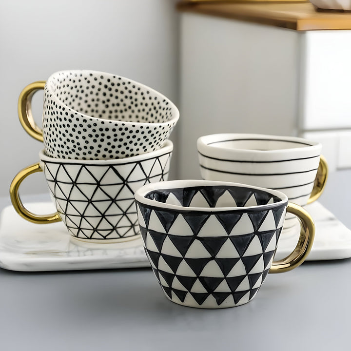 Keramikbecher mit geometrischem Design – Stilvoll und modern | Ideal für Kaffee oder Tee