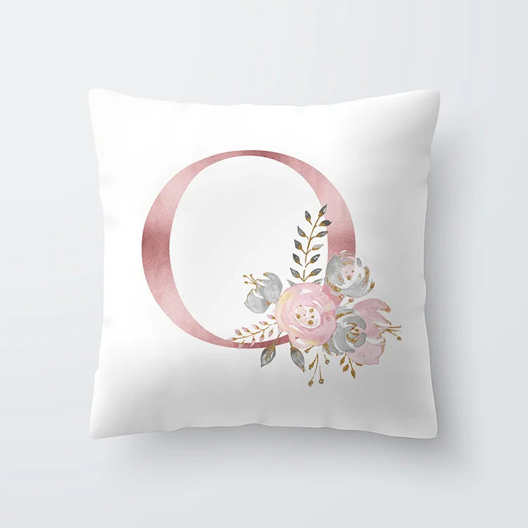 Rosa Goldene Florale Buchstaben Kissenbezug 45x45cm Kissenbezug Für Wohnzimmer Sofa Wurfkissen Polyester Baumwolle Quadratische Kissenbezüge | Karnz