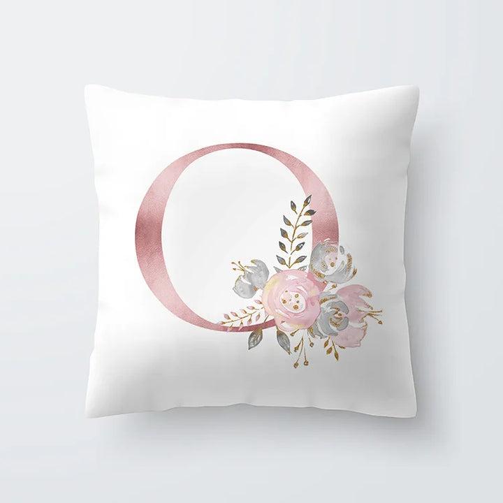 Rosa Goldene Florale Buchstaben Kissenbezug 45x45cm Kissenbezug Für Wohnzimmer Sofa Wurfkissen Polyester Baumwolle Quadratische Kissenbezüge | Karnz