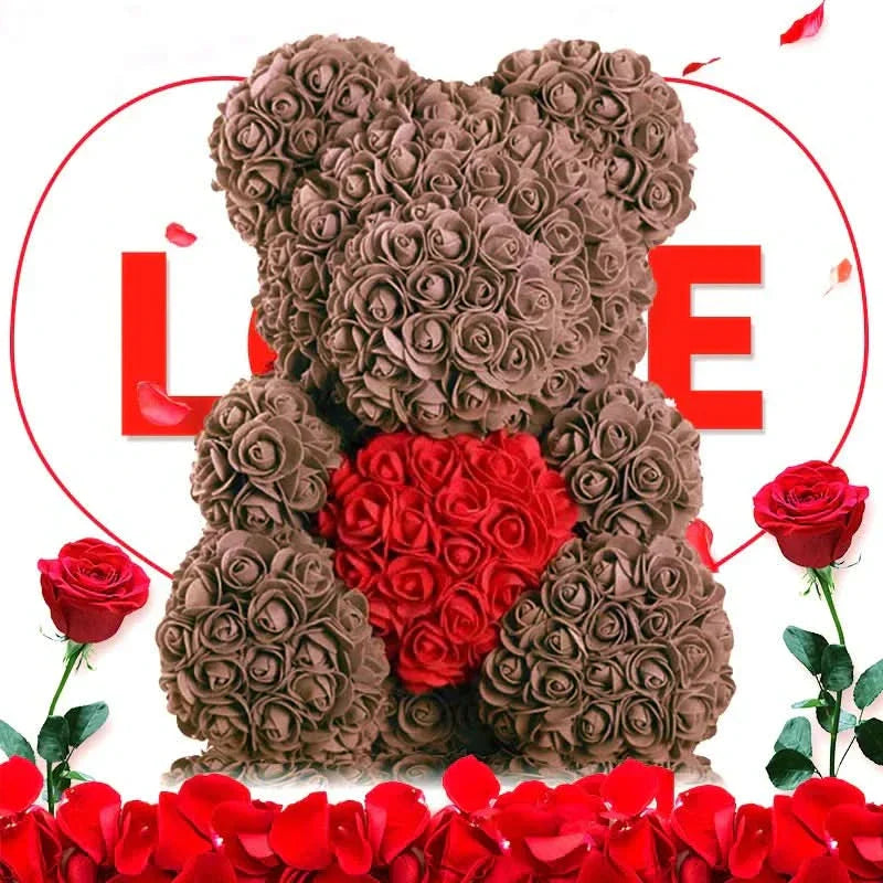 Rosen-Teddybär mit handgefertigten Schaumstoffrosen – 40 cm