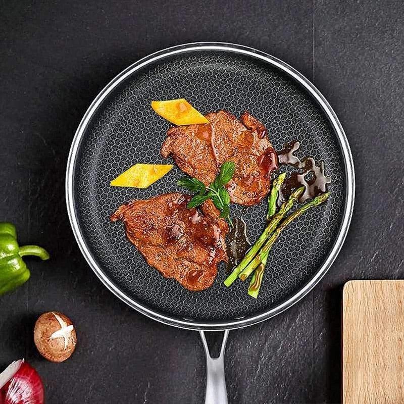 Hochwertige Edelstahl-Bratpfanne mit Antihaft-Pixel-Technologie – Perfekt für gesundes Braten