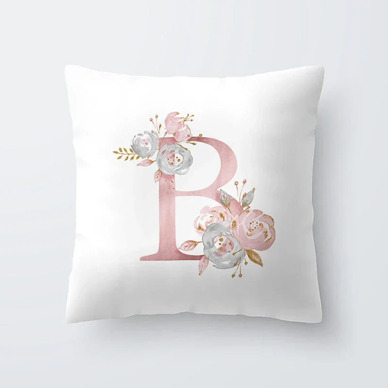 Rosa Goldene Florale Buchstaben Kissenbezug 45x45cm Kissenbezug Für Wohnzimmer Sofa Wurfkissen Polyester Baumwolle Quadratische Kissenbezüge | Karnz
