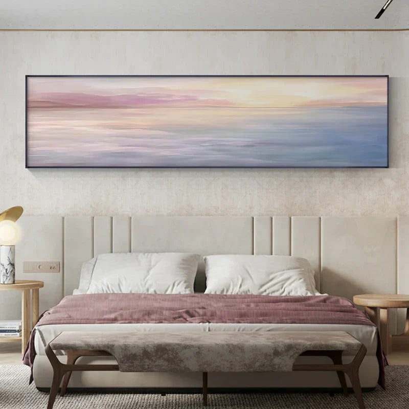 Pastellblau Rosa Lila Abstrakte Landschaft Wandkunst Feine Kunst Leinwanddrucke Breitformatbilder Für das Schlafzimmer Über dem Bett Oder Über dem Sofa | Karnz