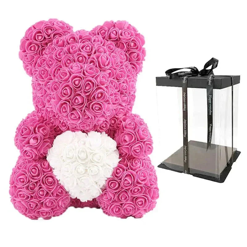 Rosen-Teddybär mit handgefertigten Schaumstoffrosen – 40 cm