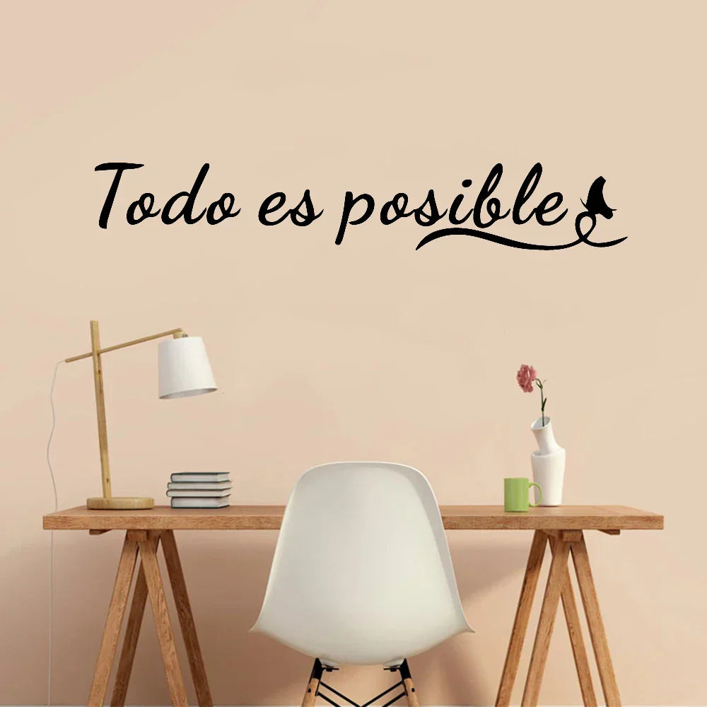 Todo Es Posible Inspirierende spanische Phrase Zitat Wandaufkleber Alles ist möglich Wandtattoo Abnehmbar Abziehen und Kleben Kreative DIY Wohnkultur | Karnz