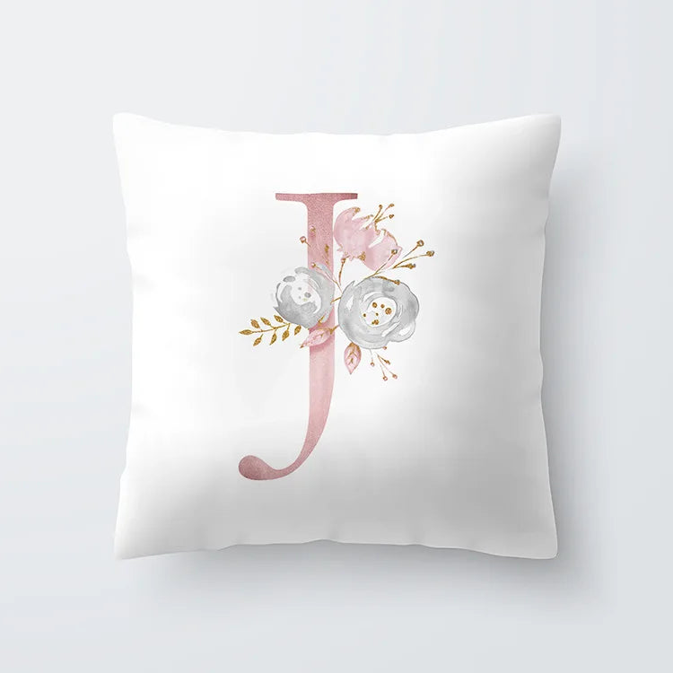 Rosa Goldene Florale Buchstaben Kissenbezug 45x45cm Kissenbezug Für Wohnzimmer Sofa Wurfkissen Polyester Baumwolle Quadratische Kissenbezüge | Karnz