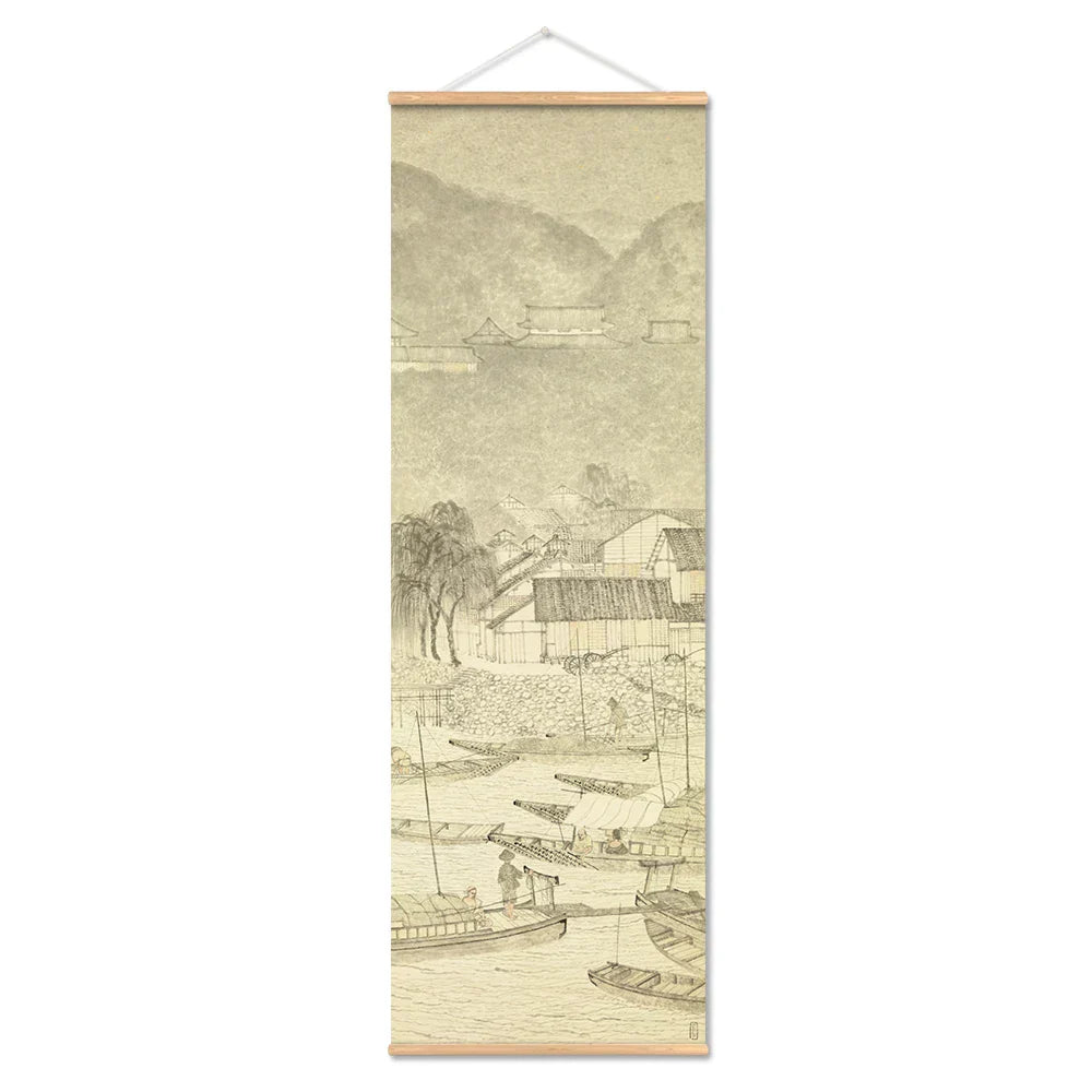 Japanische Ou-Mi Ukiyoe Scroll Druck Poster Landschaft Wandkunst Bilder Wohnzimmer Vintage Malerei Bauernhaus Wohnkultur