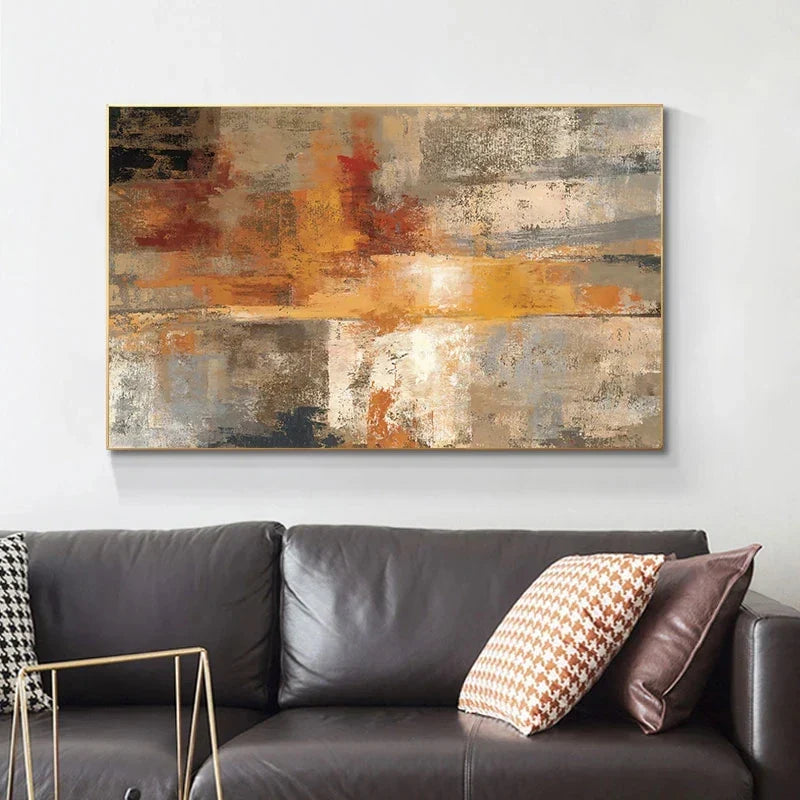 Großformatige abstrakte Wandkunst Fine Art Leinwanddrucke Beige Grau Orange Neutrale Farbe Zeitgenössische Wanddekoration Bild für moderne Wohnzimmerdekoration | Karnz