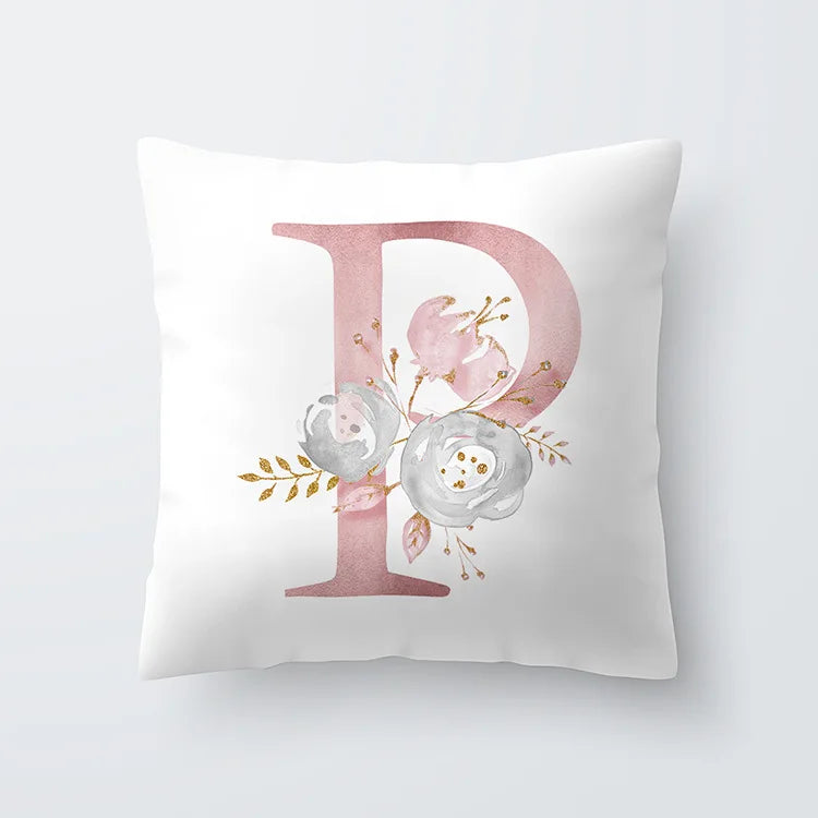 Rosa Goldene Florale Buchstaben Kissenbezug 45x45cm Kissenbezug Für Wohnzimmer Sofa Wurfkissen Polyester Baumwolle Quadratische Kissenbezüge | Karnz