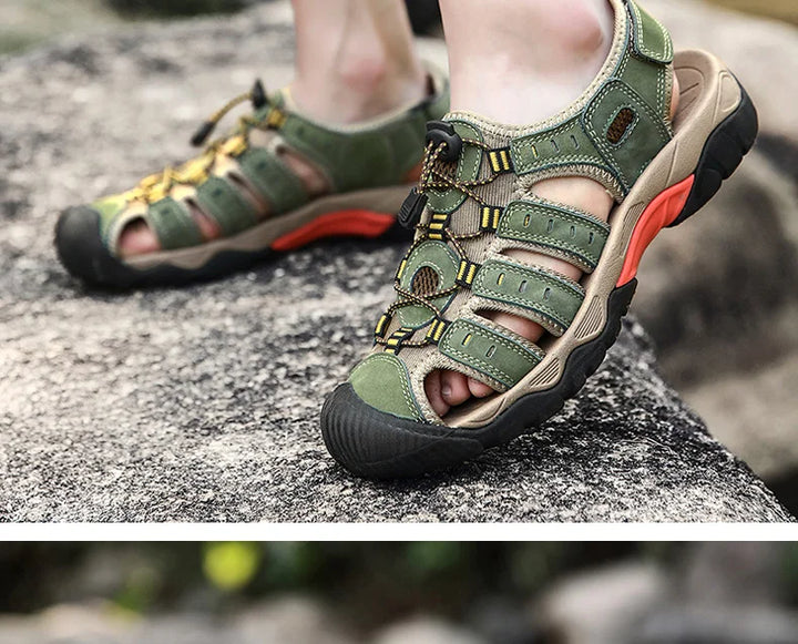 Sommer Herren Outdoor Sandalen Strand Schuhe Echtes Leder Trekking Wandern