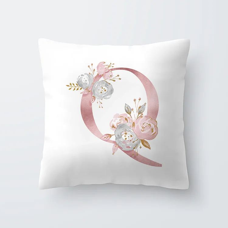 Rosa Goldene Florale Buchstaben Kissenbezug 45x45cm Kissenbezug Für Wohnzimmer Sofa Wurfkissen Polyester Baumwolle Quadratische Kissenbezüge | Karnz