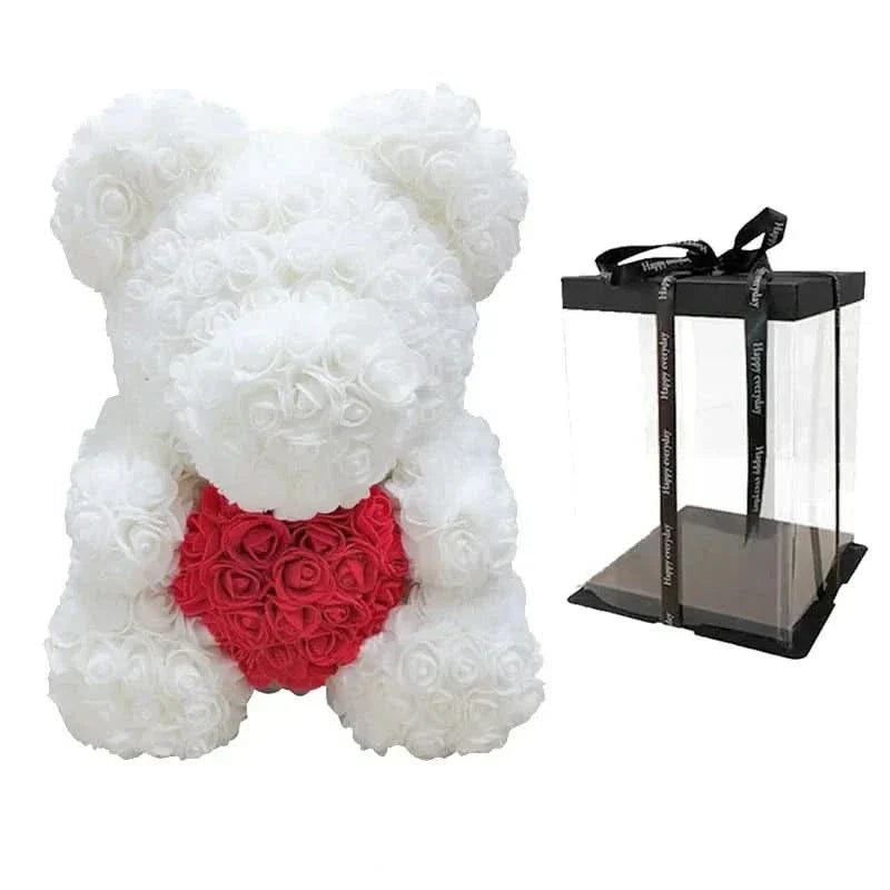 Rosen-Teddybär mit handgefertigten Schaumstoffrosen – 40 cm