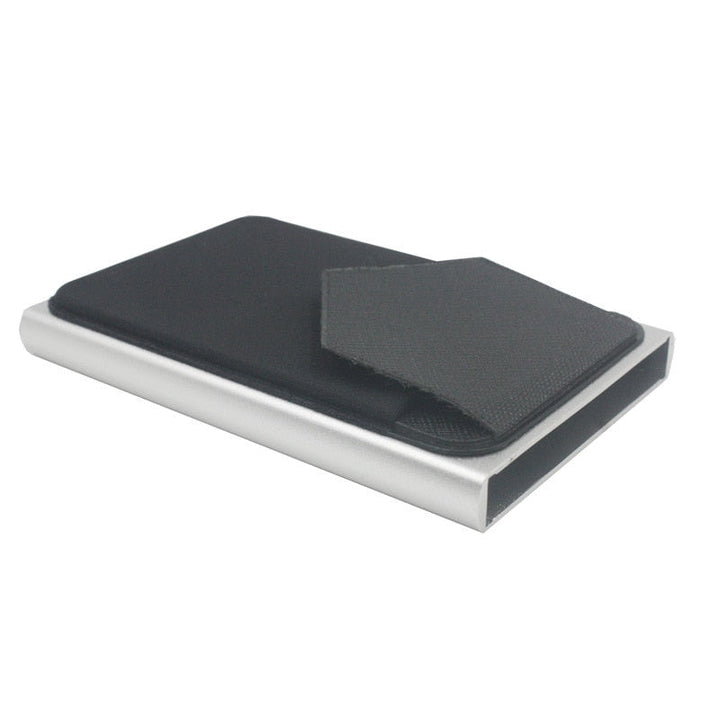 Ausklappbare RFID-Blockiergeldbörse aus Aluminium mit Schnellzugriffsschieber