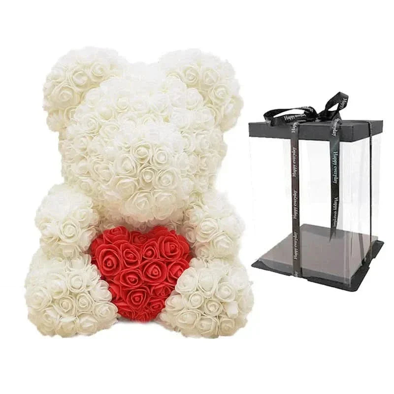 Rosen-Teddybär mit handgefertigten Schaumstoffrosen – 40 cm