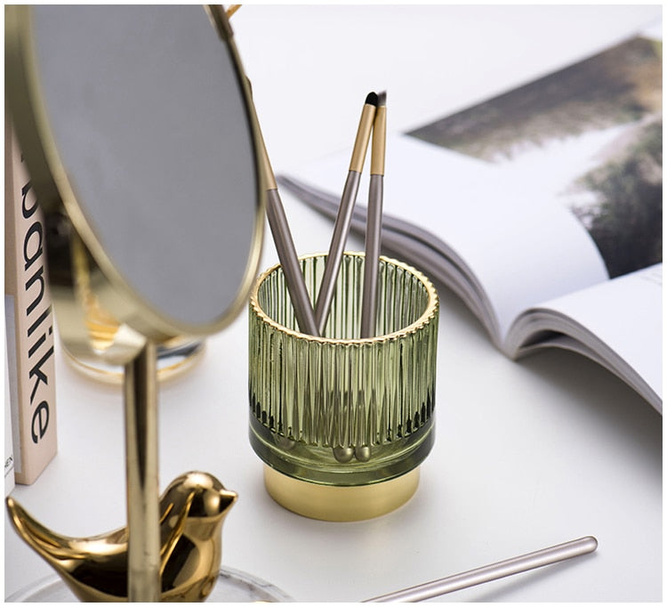 Elise Make-up-Halter und Organizer aus Goldfolie und Glas
