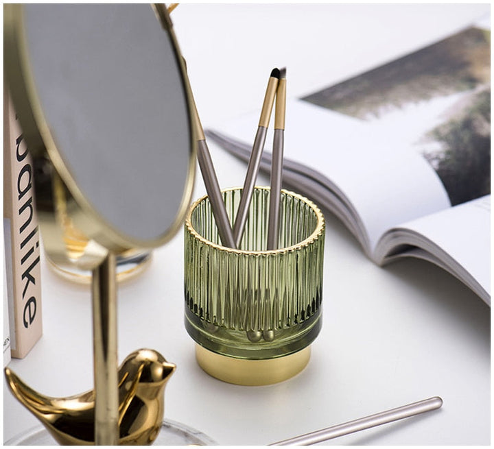 Elise Make-up-Halter und Organizer aus Goldfolie und Glas