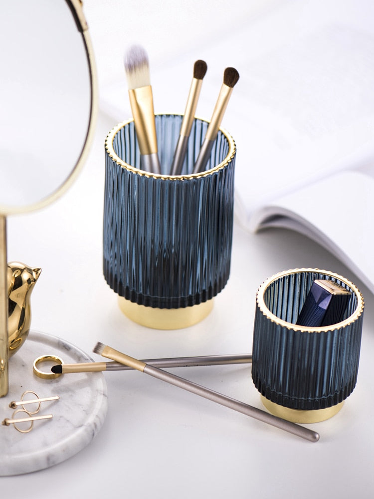 Elise Make-up-Halter und Organizer aus Goldfolie und Glas