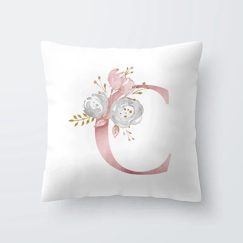 Rosa Goldene Florale Buchstaben Kissenbezug 45x45cm Kissenbezug Für Wohnzimmer Sofa Wurfkissen Polyester Baumwolle Quadratische Kissenbezüge | Karnz