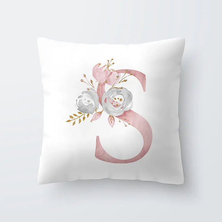 Rosa Goldene Florale Buchstaben Kissenbezug 45x45cm Kissenbezug Für Wohnzimmer Sofa Wurfkissen Polyester Baumwolle Quadratische Kissenbezüge | Karnz