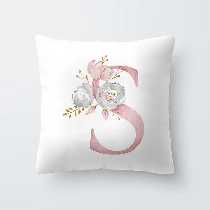 Rosa Goldene Florale Buchstaben Kissenbezug 45x45cm Kissenbezug Für Wohnzimmer Sofa Wurfkissen Polyester Baumwolle Quadratische Kissenbezüge | Karnz
