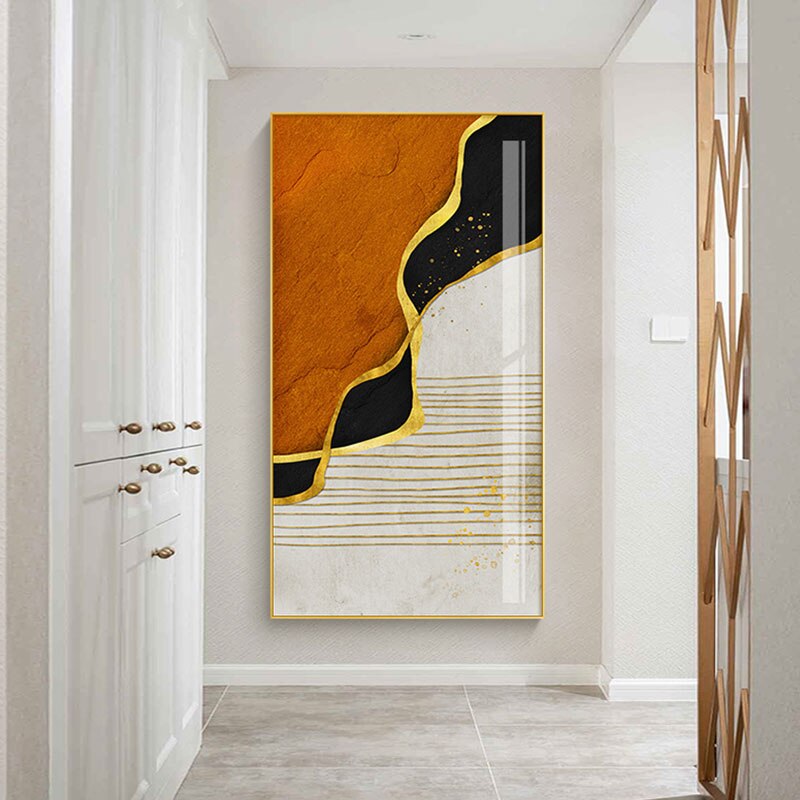 Abstrakte Goldene Regen Vertikale Format Wandkunst Fine Art Leinwanddrucke Bilder Für Eingangsbereich Empfang Wohnzimmer Kunst Dekor | Karnz
