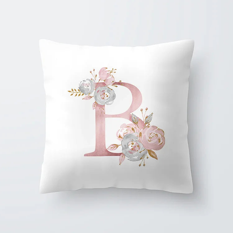 Rosa Goldene Florale Buchstaben Kissenbezug 45x45cm Kissenbezug Für Wohnzimmer Sofa Wurfkissen Polyester Baumwolle Quadratische Kissenbezüge | Karnz