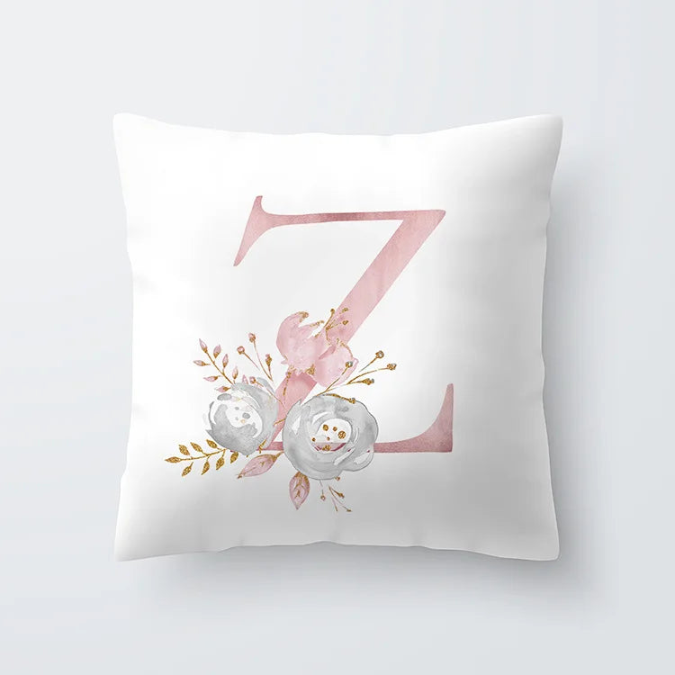 Rosa Goldene Florale Buchstaben Kissenbezug 45x45cm Kissenbezug Für Wohnzimmer Sofa Wurfkissen Polyester Baumwolle Quadratische Kissenbezüge | Karnz