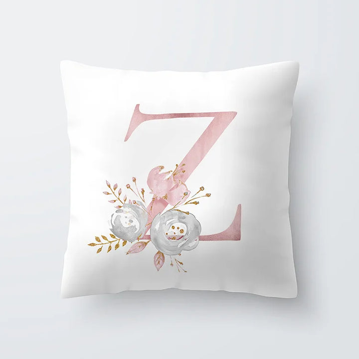 Rosa Goldene Florale Buchstaben Kissenbezug 45x45cm Kissenbezug Für Wohnzimmer Sofa Wurfkissen Polyester Baumwolle Quadratische Kissenbezüge | Karnz