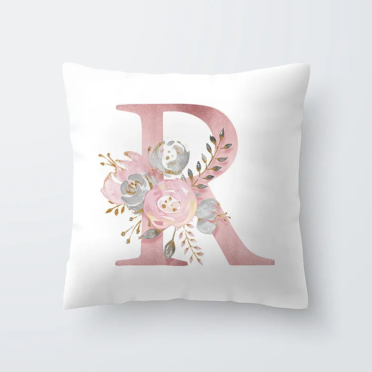 Rosa Goldene Florale Buchstaben Kissenbezug 45x45cm Kissenbezug Für Wohnzimmer Sofa Wurfkissen Polyester Baumwolle Quadratische Kissenbezüge | Karnz